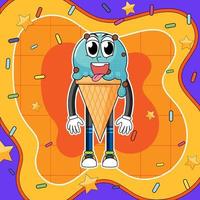 personaje de dibujos animados de helado con fondo retro