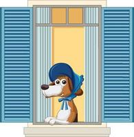 un beagle en la caricatura de la ventana vector