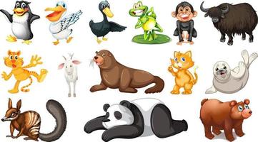 Many wild animals on white background vector