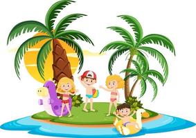 Children swiming in the sea on the island vector