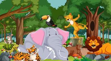 Cartoon wild animals in the forest vector