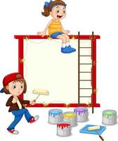 Board template with two girls painting vector