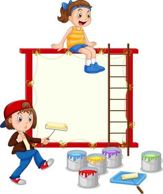 Board template with two girls painting