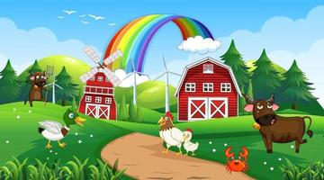 Farm scene with animals in the field vector