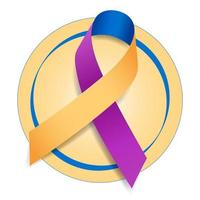 Emblem for Bladder cancer awareness month with blue, yellow, and purple ribbon. Vector illustration.