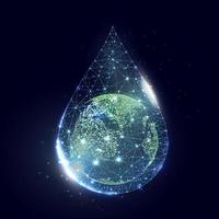 Planet Earth in water drop. World water day, Protection environmental, Ecology concept. Wireframe low poly style. Vector illustration.