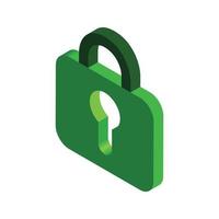 Green isometric 3d padlock with key hole flat icon design vector