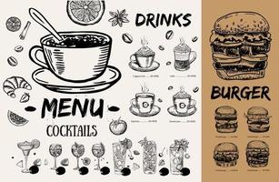 Restaurant menu, template design.. Food flyer. Hand-drawn style. Vector illustration.