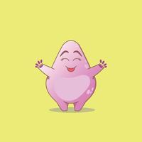 Happy smiling adorable bouncy creature with hug pose in pink color cartoon vector illustration concept for children, isolated on yellow background