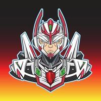 Furious Cyborg E-Sport Logo design in cartoon mecha style. suitable for gamer, toy industry, game character, social media profile avatar,comic, coloring book,poster,mascot vector