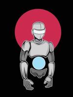 Half body humanoid like robot with red dot behind in vintage cartoon style vector illustration isolated on black