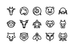 Animals Line Icons Including Giraffe, Goat, Snake, Bear, Spider, Monkey, Deer, Turtle, Koala, Dog, Fox, Lion, Bee, Owl, Elephant vector