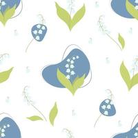 Seamless pattern with beautiful May lily of the valley . Vector illustration. Spring pattern with forest flower for design, packaging, decor and decoration, print