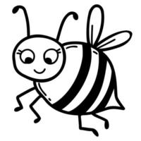 lindas abejas insecto rayado alado, avispa. dibujo manual lineal. ilustración vectorial personaje para diseño, decoración, decoración e impresión. vector