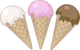 three types of ice cream in a cone vector