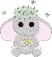 cute elephant with flowers and butterflies vector