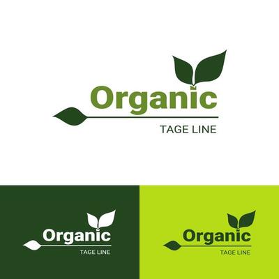 Organic Label. Natural Sticker. Leaf Green Vector