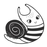 Cute decorative snail sailor in striped vest. Linear hand drawing. Funny mollusk-snail. Vector illustration.