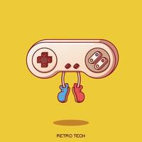 linda mascota de ilustración de gamepad retro vector