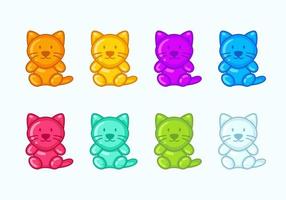 Multicolor gummy cats, jelly candy vector set. Character designs for animation, games and more. Colorful jello characters snack collection.