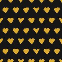 Corazones amarillos dibujados a mano, textura simple con fondo negro. múltiples iconos de corazón pintados ilustración vectorial. vector