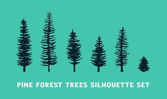 Pine tree vector silhouette set. Flat design trees on green background collection