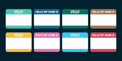 Hello My Name Is Nametag Template. Set of Name Introduction Badge Signs, Hi My Name, in different colors. Vector Editable Design.