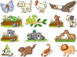 Sticker set of wild animals cartoon vector