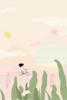 Illustration of cute cycling girl wind in autumn and September vector