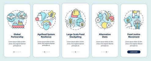 Food security approaches onboarding mobile app screen. Walkthrough 5 steps graphic instructions pages with linear concepts. UI, UX, GUI template. vector