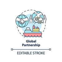 Global partnership concept icon. Humanitarian aid. Food security approaches abstract idea thin line illustration. Isolated outline drawing. Editable stroke.