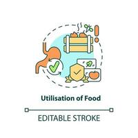 utilización del icono del concepto de alimentos. definiciones básicas de seguridad alimentaria idea abstracta ilustración de línea delgada. dibujo de contorno aislado. trazo editable. vector