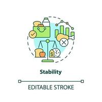icono del concepto de estabilidad. disponibilidad constante. definiciones básicas de seguridad alimentaria idea abstracta ilustración de línea delgada. dibujo de contorno aislado. trazo editable. vector
