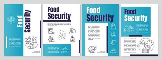 plantilla de folleto azul de seguridad alimentaria. alimentos accesibles y asequibles. diseño de folletos con iconos lineales. 4 diseños vectoriales para presentación, informes anuales. vector