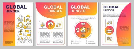Global hunger red gradient brochure template. Food insecurity. Leaflet design with linear icons. 4 vector layouts for presentation, annual reports.