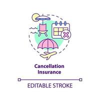 Cancellation insurance concept icon. Travel accident financial coverage abstract idea thin line illustration. Isolated outline drawing. Editable stroke. vector