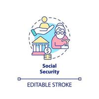 Social security concept icon. Federal social financial protection includes abstract idea thin line illustration. Isolated outline drawing. Editable stroke. vector