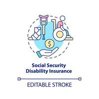 Social security disability insurance concept icon. Federal coverage includes abstract idea thin line illustration. Isolated outline drawing. Editable stroke. vector