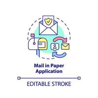 Mail in paper application concept icon. Sending documents. Way to get insurance abstract idea thin line illustration. Isolated outline drawing. Editable stroke. vector