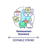 Homeowners insurance concept icon. Type of property financial protection abstract idea thin line illustration. Isolated outline drawing. Editable stroke. vector