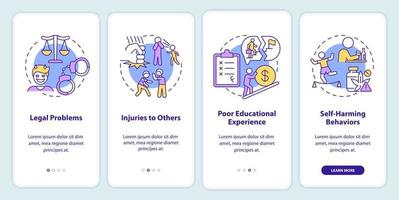 Effects of conduct disorder onboarding mobile app screen. Walkthrough 4 steps graphic instructions pages with linear concepts. UI, UX, GUI template. vector