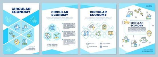 Circular economy turquoise brochure template. Natural resources usage. Leaflet design with linear icons. 4 vector layouts for presentation, annual reports.