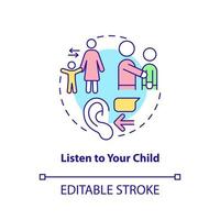 Listen to your child concept icon. Tips for parents. Conduct disorder abstract idea thin line illustration. Isolated outline drawing. Editable stroke. vector