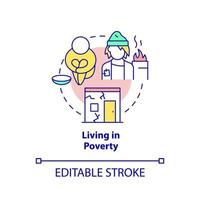 Living in poverty concept icon. Lack of money and nutrition. Risk factors abstract idea thin line illustration. Isolated outline drawing. Editable stroke. vector