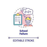 School failure concept icon. Poor academic performance. Risk factors abstract idea thin line illustration. Isolated outline drawing. Editable stroke.