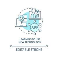 Learning to use new technology turquoise concept icon. Lifelong learning examples abstract idea thin line illustration. Isolated outline drawing. Editable stroke. vector