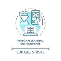 Personal learning environments turquoise concept icon. Lifelong learning contexts abstract idea thin line illustration. Isolated outline drawing. Editable stroke. vector