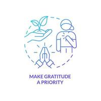 Make gratitude as priority blue gradient concept icon. Resilience in children abstract idea thin line illustration. Expressing gratefulness. Isolated outline drawing. vector