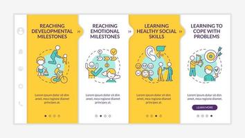 Mental health in childhood yellow onboarding template. Developmental milestone. Responsive mobile website with linear concept icons. Web page walkthrough 4 step screens.