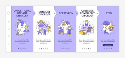 Mental illnesses in children purple and white onboarding template. Responsive mobile website with linear concept icons. Web page walkthrough 5 step screens. vector